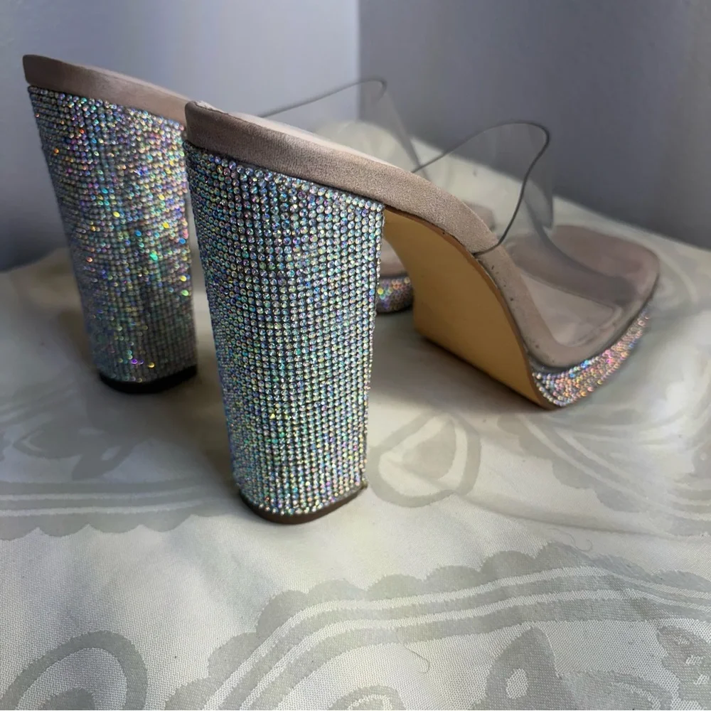 Liliana Ashley 3 Sparkling Silver Heels with Clear Strap